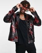 Asos Design Harrington Jacket In All Over Sequin Detail-black