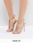 Asos High Shine Wide Fit Embellished Heeled Sandals - Beige
