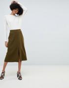 Asos Design Tailored Pleated Split Front Midi Skirt - Green