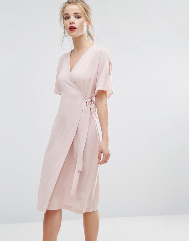 New Look Cold Shoulder Wrap Midi Dress - Pink