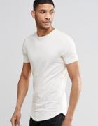 Asos Longline Muscle T-shirt With Curved Hem In Stone - White Cap Gray