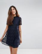 Only Kik High Neck Lace Skater Dress - Blue