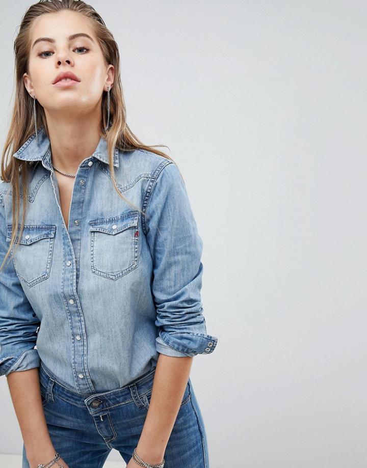 Replay Light Wash Denim Shirt - Blue