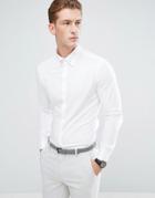 Asos Slim Twill Shirt With Collar Bar In White - White