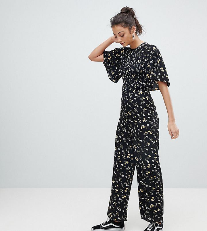 Fashion Union Tall Jumpsuit With Kimono Sleeves In Daisy Floral - Multi