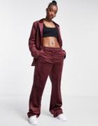 Na-kd Velvet Wide Leg Pants In Burgundy - Part Of A Set-red