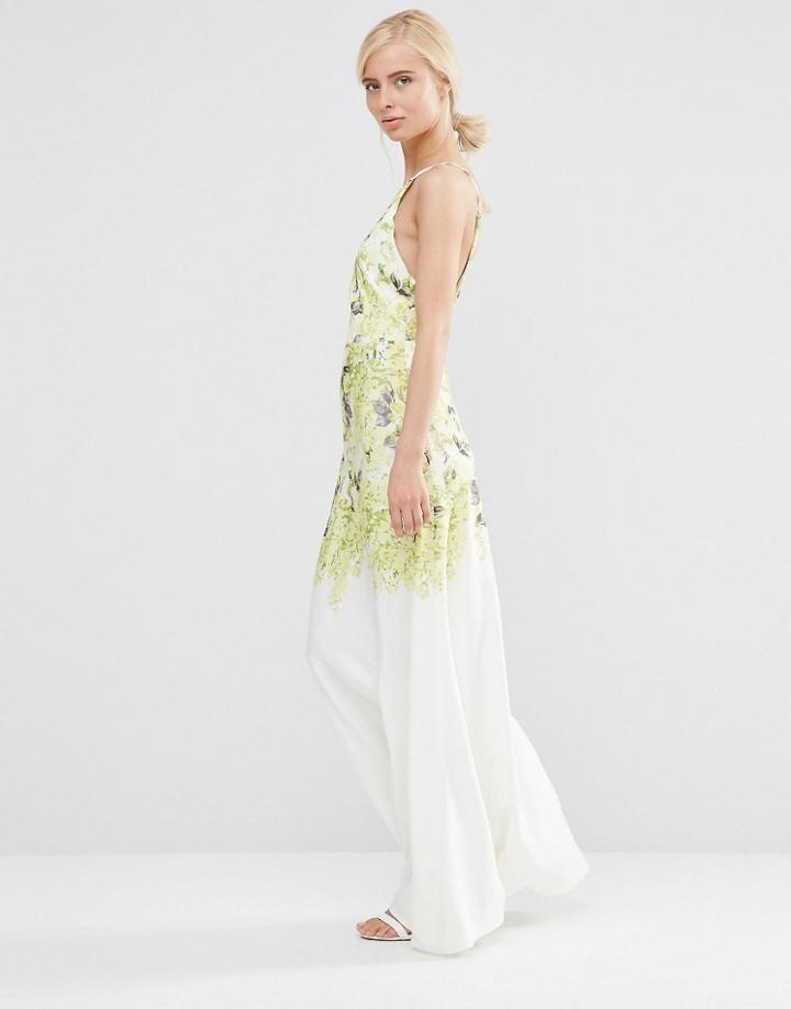Hope And Ivy Square Neck Maxi Dress In Floral Placement Print - White
