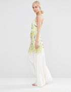 Hope And Ivy Square Neck Maxi Dress In Floral Placement Print - White