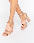 Missguided Tie Ankle Strap Block Heel - Pink
