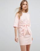 Asos Tie Front Cotton Mini Dress - Pink