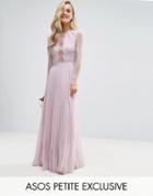 Asos Petite Pretty Lace Eyelash Pleated Maxi Dress - Purple