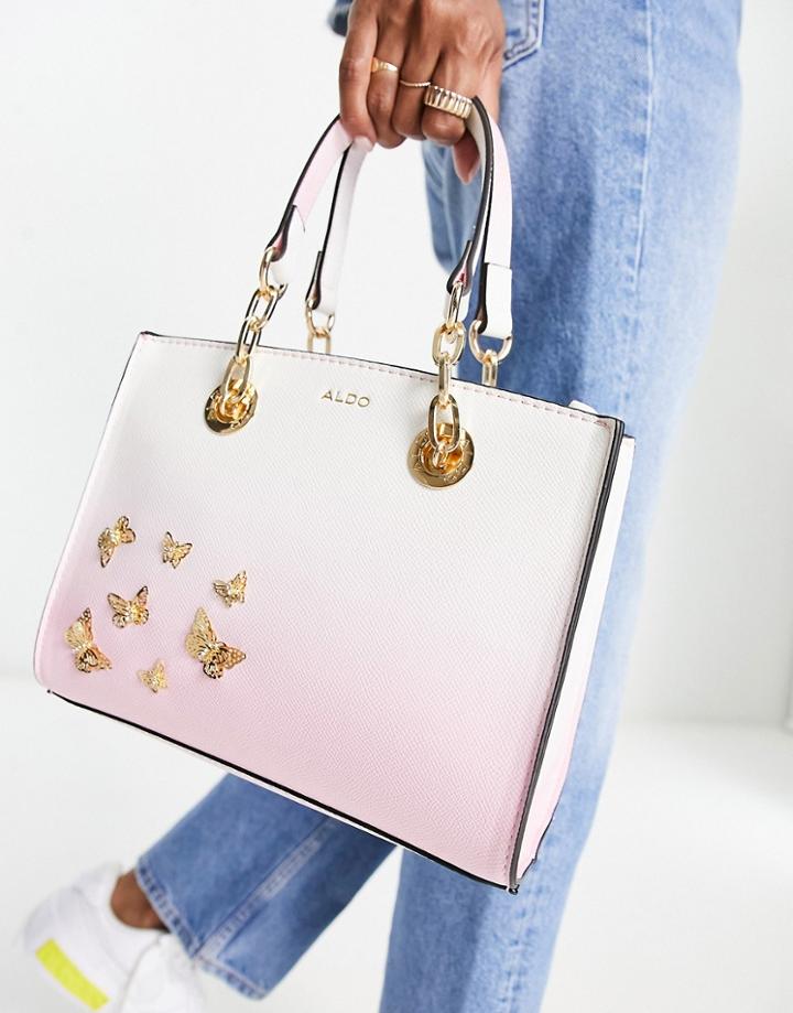 Aldo Pitari Tote Bag In Pastel Ombre With Butterfly Embellishment-multi
