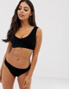 Asos Design Fuller Bust Mix And Match Crinkle V Front Crop Bikini Top In Black Dd-g - Black