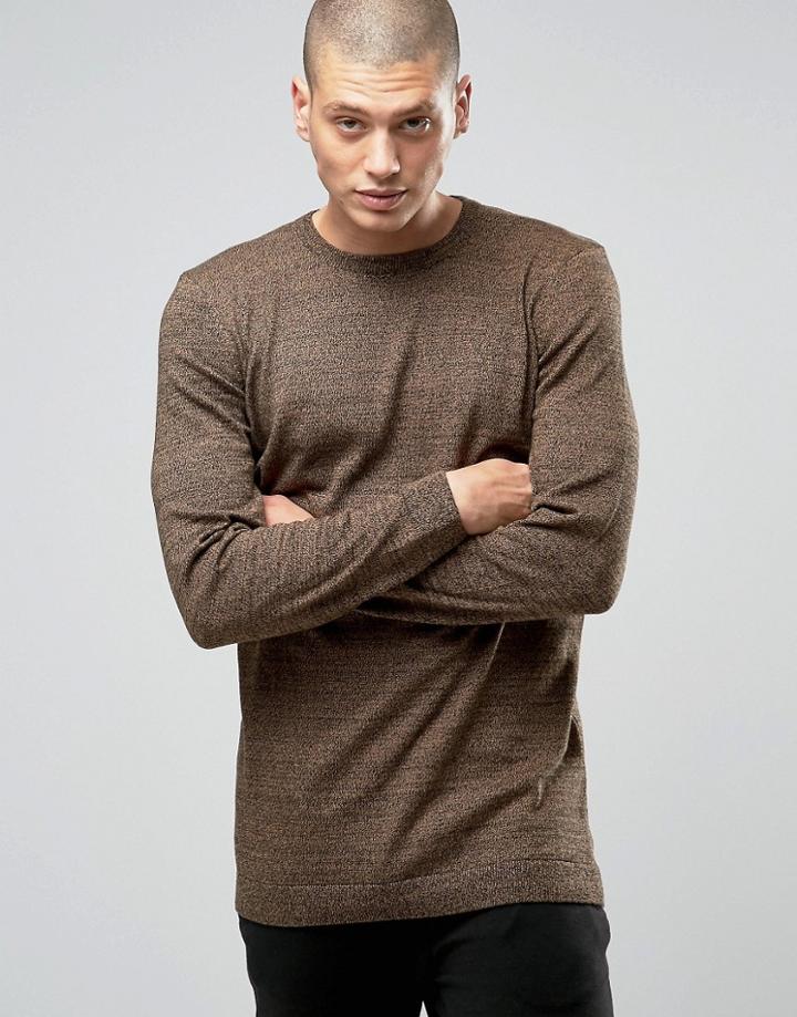 Asos Longline Crew Neck Cotton Sweater - Brown