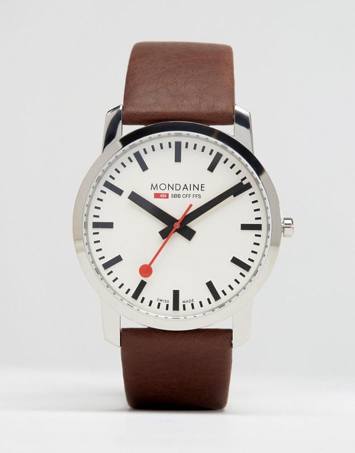 Mondaine Leather Watch In Brown 41mm - Brown