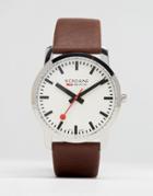 Mondaine Leather Watch In Brown 41mm - Brown