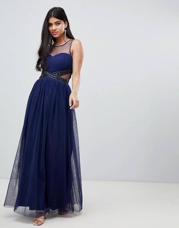 Little Mistress Embellished Waist Maxi Dress In Navy - Navy