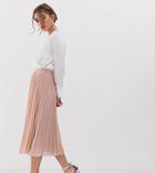Asos Design Petite Pleated Midi Skirt-pink