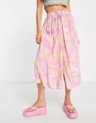 Asos Design Full Midi Skirt With Elasticated Waist In Bright Paisley Print-multi
