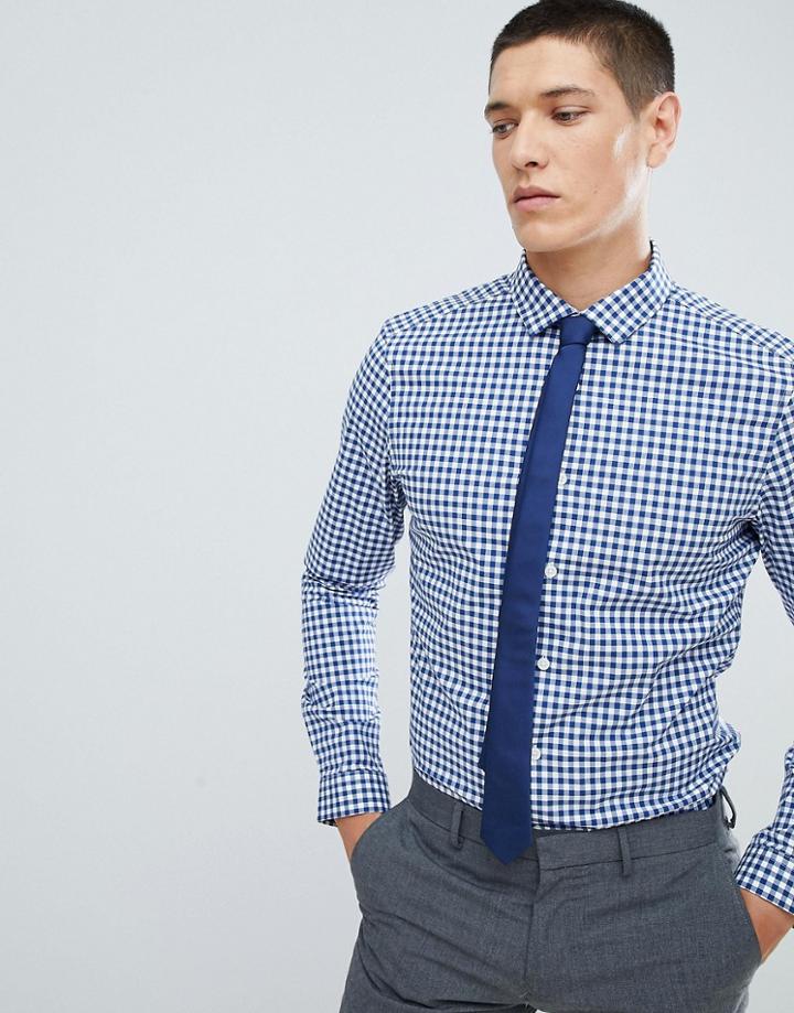 Asos Design Smart Stretch Slim Stripe Shirt In Navy - Navy