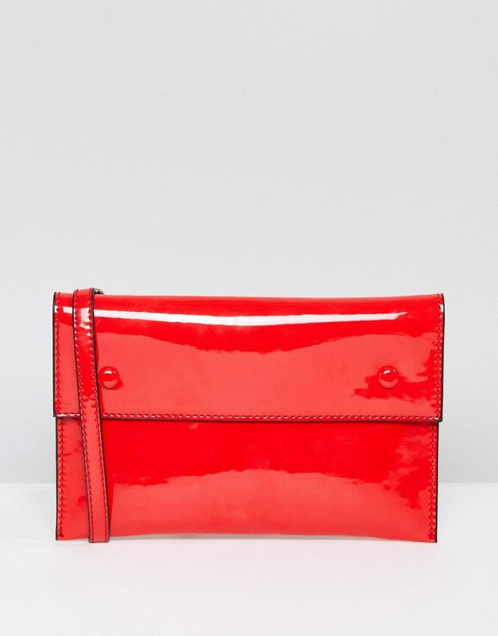 Asos Patent Covered Stud Cross Body Bag - Red