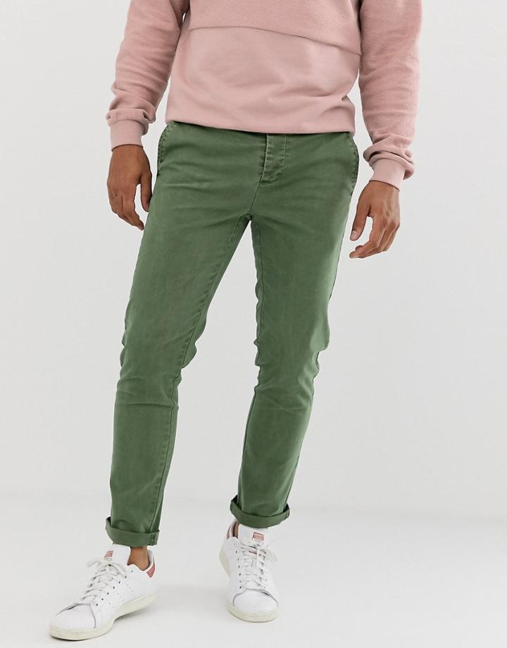 Asos Design Slim Chinos In Washed Green