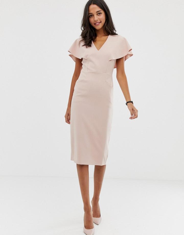 Asos Design Angel Sleeve Midi Pencil Dress-pink