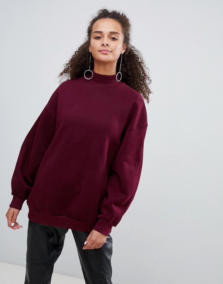 Bershka High Neck Oversized Sweater - Red