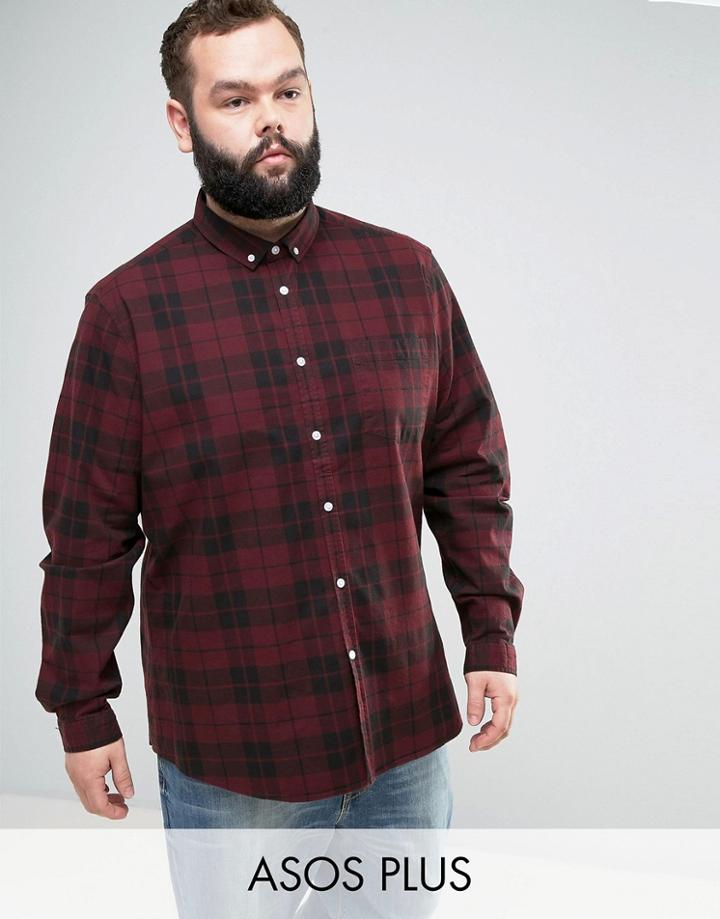 Asos Plus Slim Check Shirt In Burgundy - Red