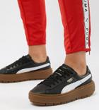 Puma Platform Trace Sneakers In Black With Gum Sole - White