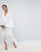 Asos Edition Fringe Wrap Wedding Maxi Dress - White