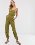 Asos Design Jumpsuit With Strappy Back And Elasticated Cuffs-multi