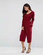 Ax Paris Lace Up Culotte Jumpsuit - Wine