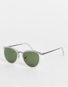 Topman Clear Round Sunglasses With Green Lens-gray