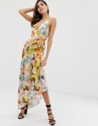 Asos Design Cami Maxi Dress With Ruched Waist In Mixed Floral Print-multi