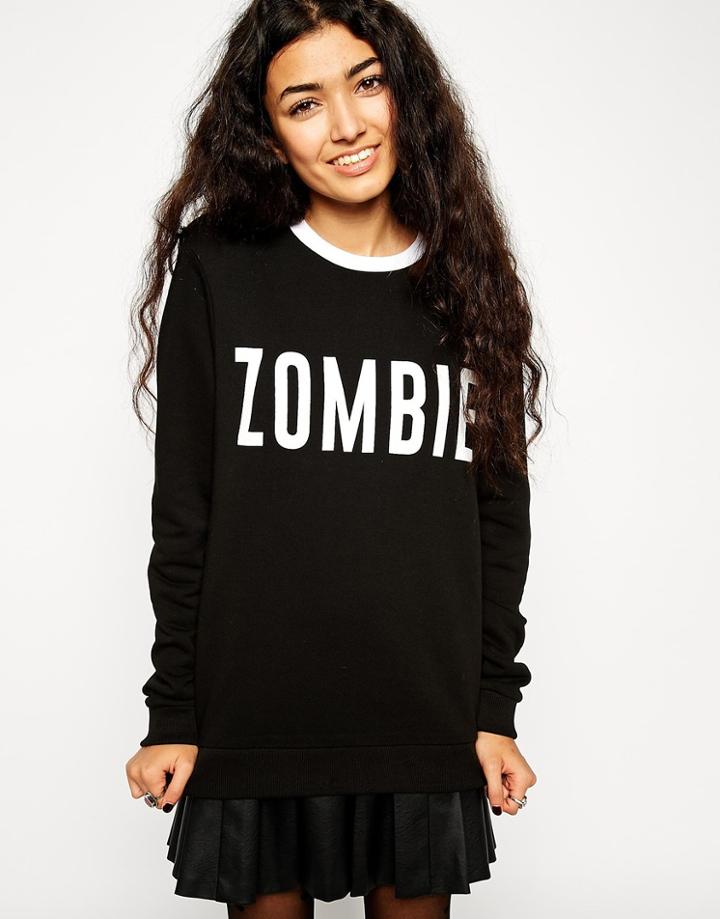 Asos Halloween Sweatshirt With Zombie Print - Black