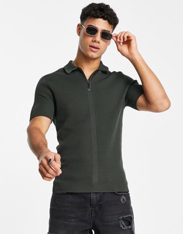 River Island Polo Top In Khaki-green