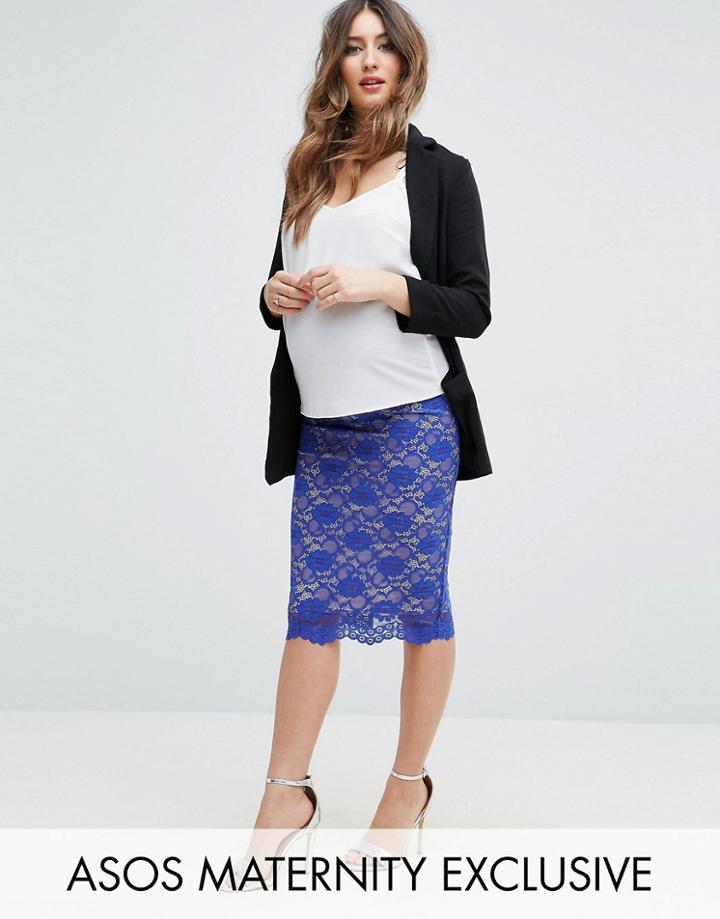 Asos Maternity Over The Bump Lace Pencil Skirt - Red