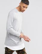 Asos Super Longline Long Sleeve T-shirt With Double Layer Curve Hem In Gray