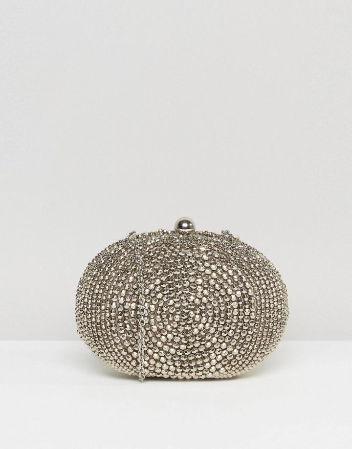 Chi Chi London Diamante Oval Clutch Bag - Silver