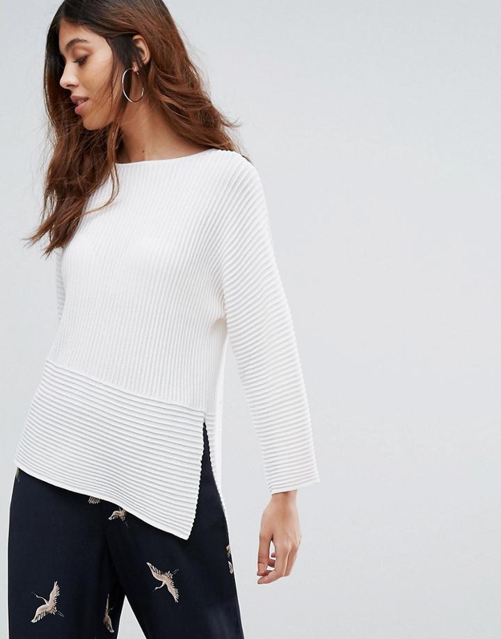 Mango Ribbed Paneled Sweater - Navy