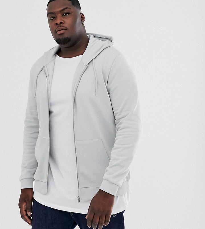 Asos Design Plus Zip Up Hoodie In Gray