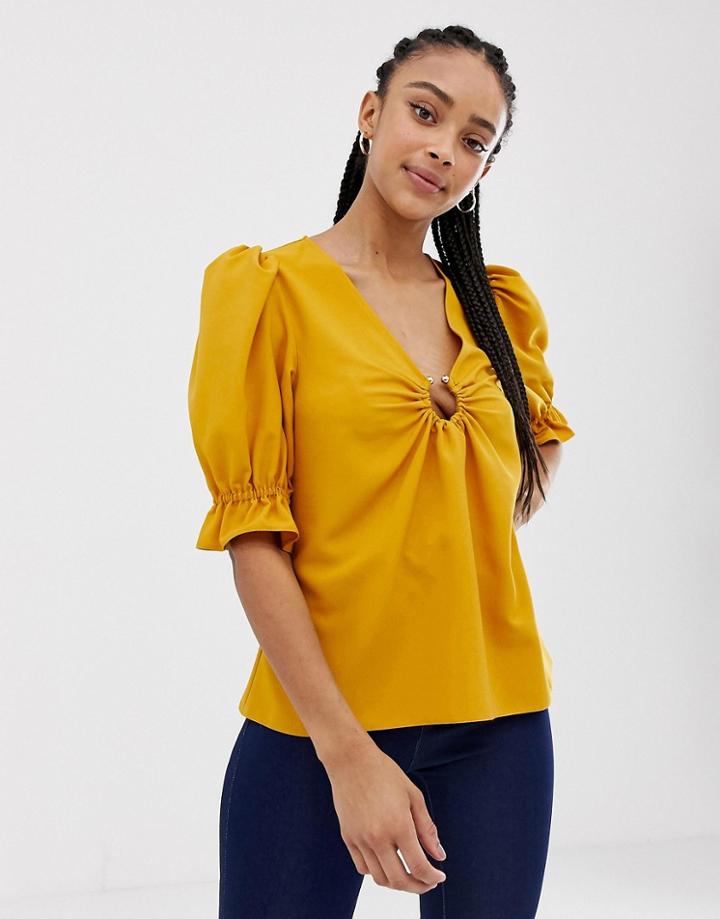 Asos Design Tea Blouse With Ring Detail - Green