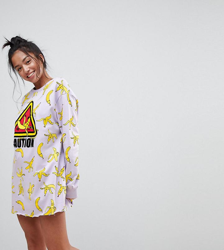Asos Petite Lounge Banana Caution Sweat Dress - Multi