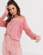 Asos Design Lounge Velour Off Shoulder Sweat-pink