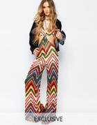 Reclaimed Vintage Cut Out Jumpsuit In Festival Chevron Pattern - Multi