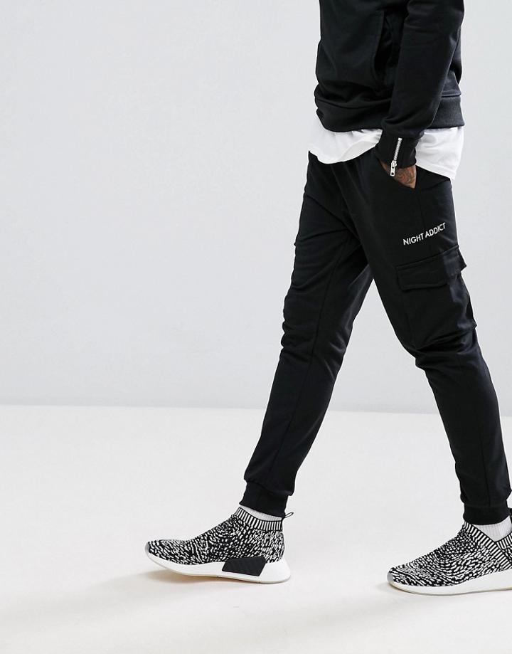 Night Addict Pull Skinny Fit Cargo Joggers - Black