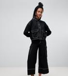 Monki Wide Leg Cargo Pants With Pockets In Black With Contrast Stitching