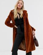 Vila Longline Faux Fur Jacket-tan