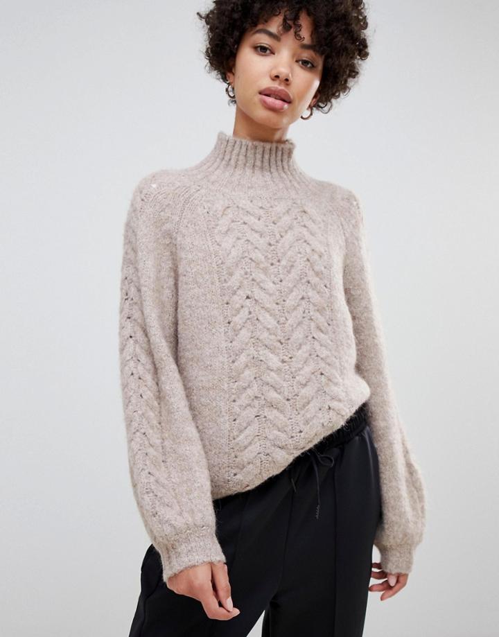 Moss Copenhagen Oversized Cable Knit Sweater - Beige